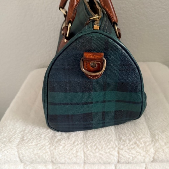 Vintage Polo Ralph Lauren Plaid Boston Bag Satchel Leather Trim Top Handle - Picture 2 of 12